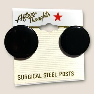 Vintage Carded After Thoughts Black Round Domed Earrings NOS For Pierced Ears